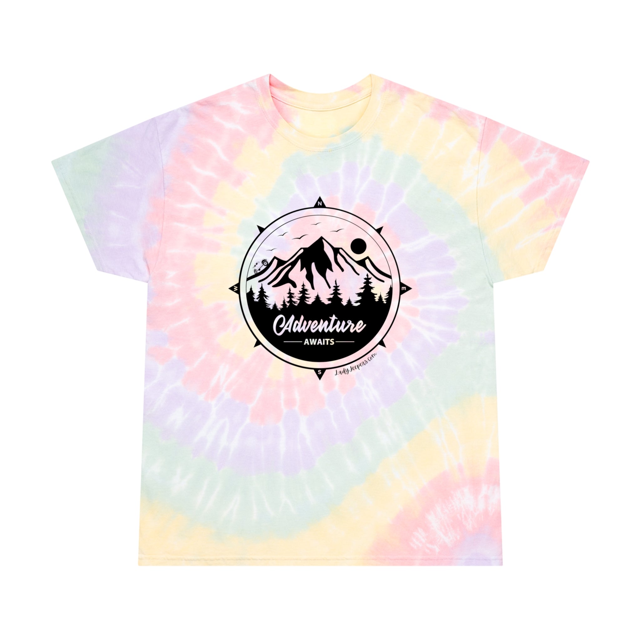 Adventure Awaits Compass Spiral Tie-Dye T-Shirt