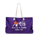 Load image into Gallery viewer, Create A Life Of Adventure Without Fear White Design on Purple Weekender Bag
