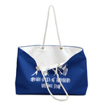 Load image into Gallery viewer, Create A Life Of Adventure Without Fear White Design on Royal Blue Weekender Bag
