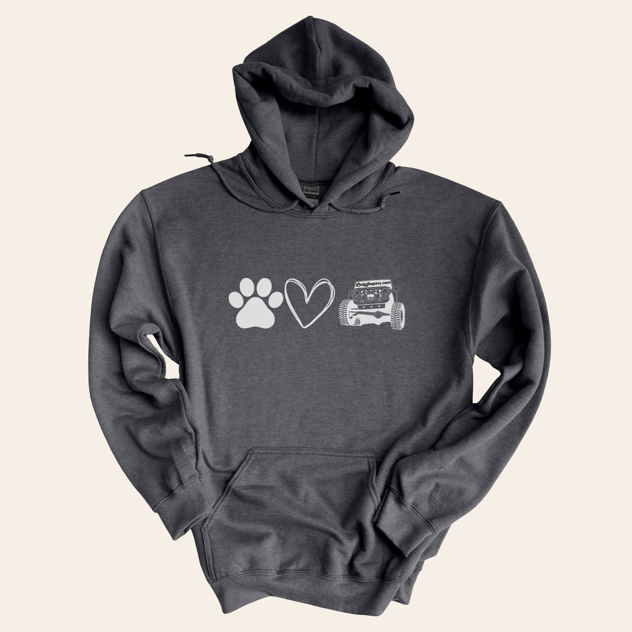 Paw, Heart, Jeep Hooded Sweatshirt