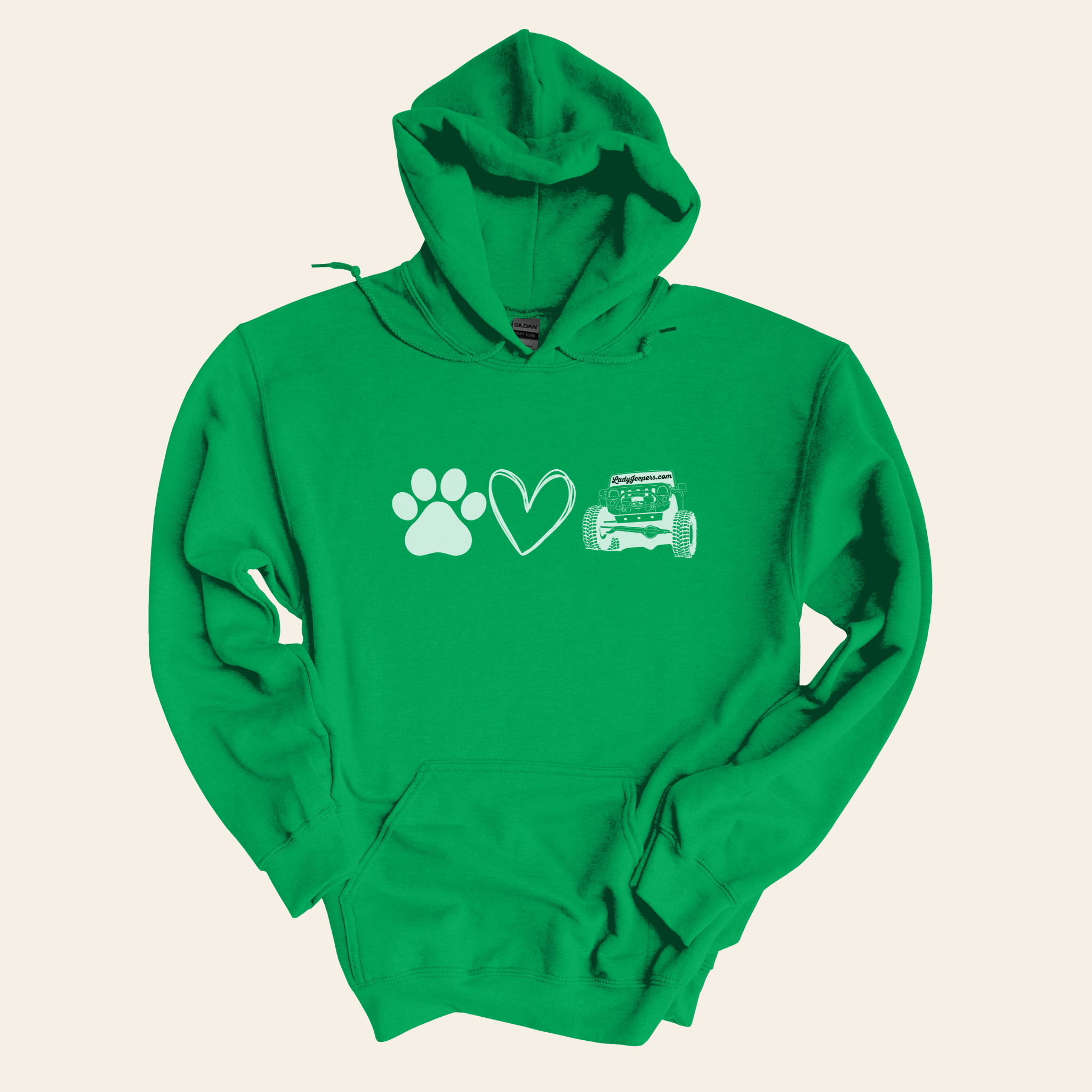 Paw, Heart, Jeep Hooded Sweatshirt