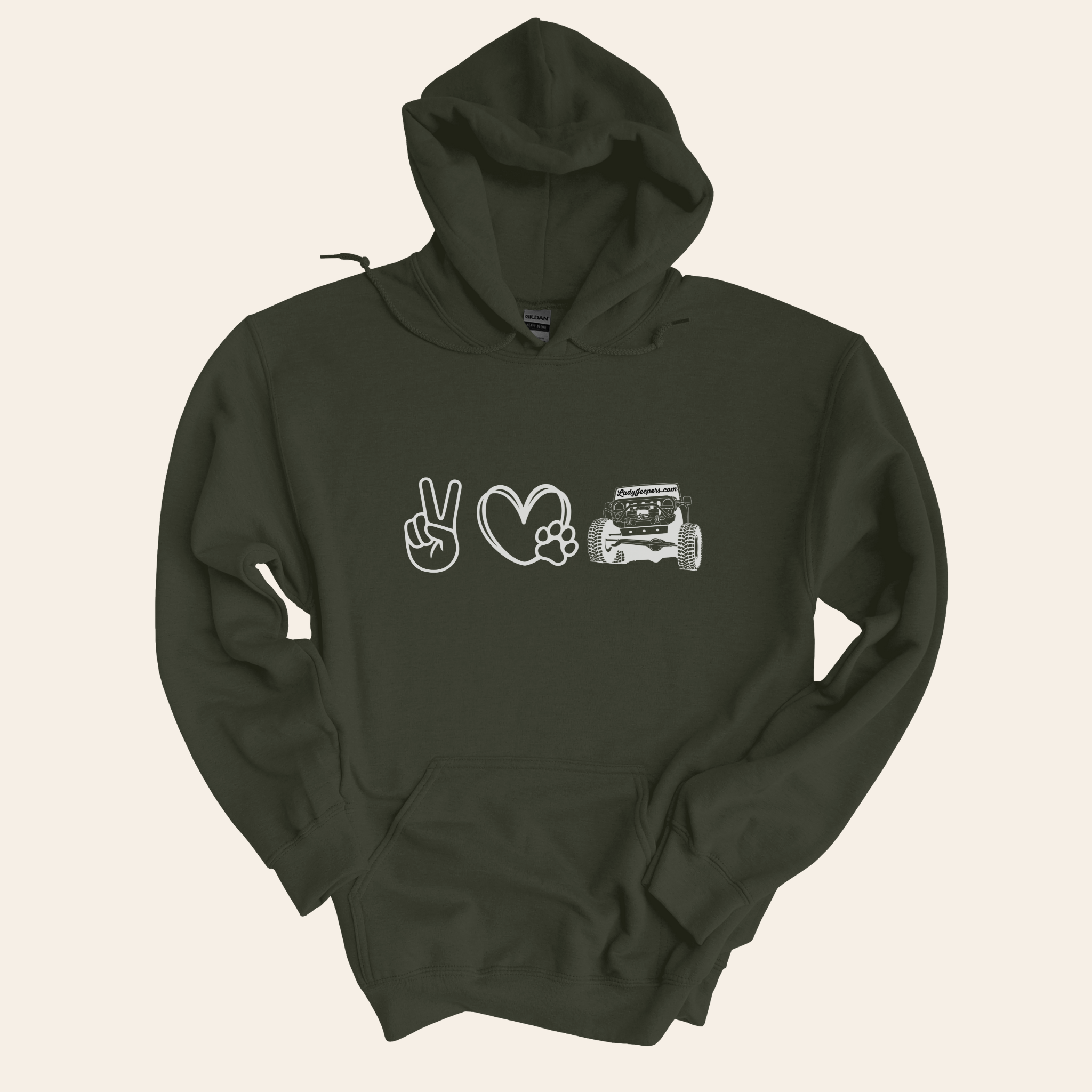 Peace, Paw Heart, Jeep Hooded Sweatshirt