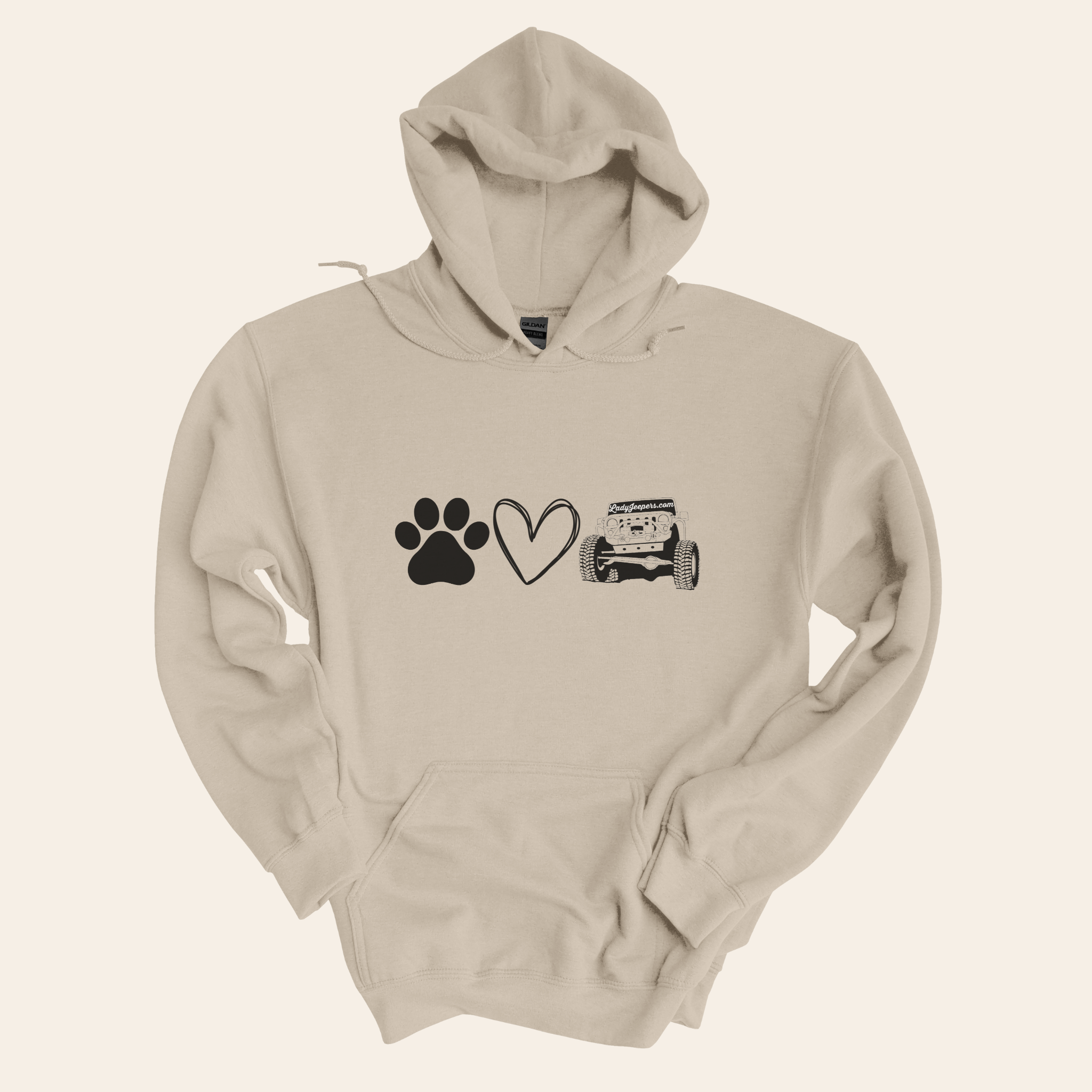 Paw, Heart, Jeep Hooded Sweatshirt