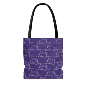 Purple with Silver Logo Pattern Tote