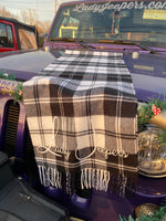 Load image into Gallery viewer, Black &amp; White Plaid Scarf with Logo
